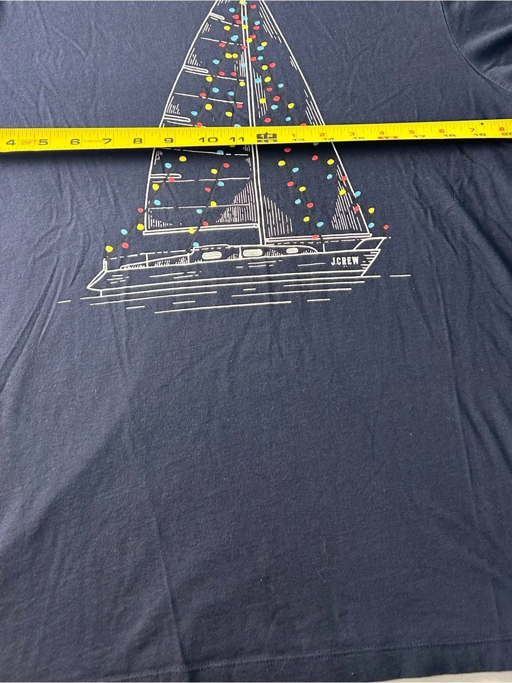 J.Crew T-Shirt Men's Large Navy Sailboat Christmas Lights 100% Cotton